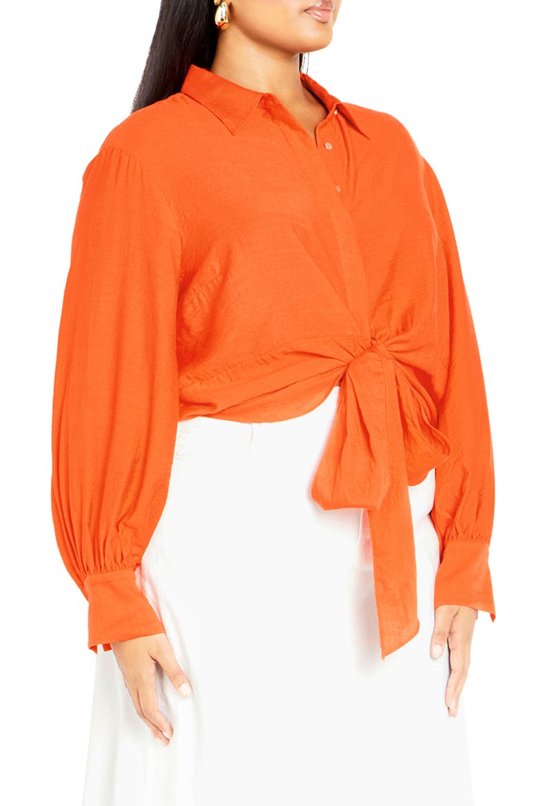 Rosabella Tie Hem Button-Up Shirt, Alternate, color, TANGERINE TANGO