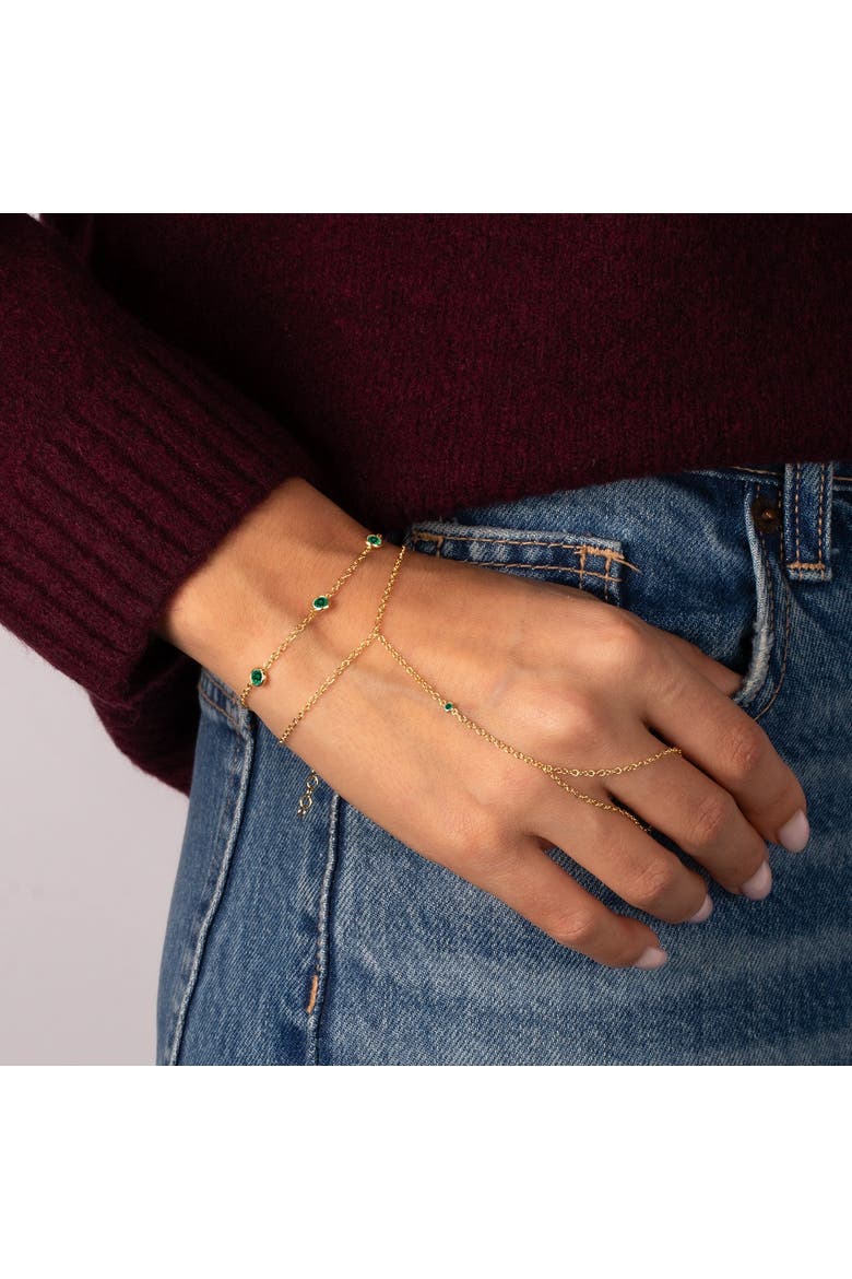 Colored CZ Bezel Hand Chain, Alternate, color, Emerald Green