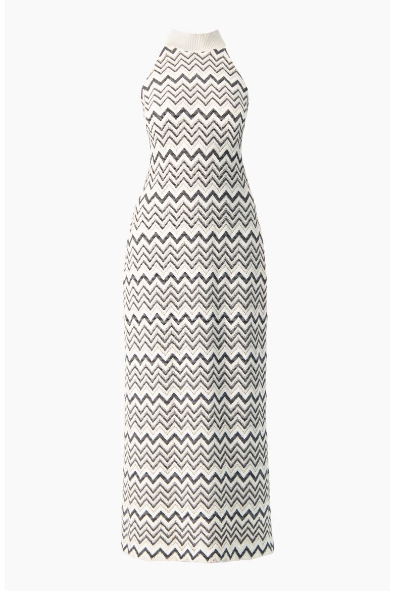 Zigzag Knit Halter Neck Sleeveless Midi Dress, Alternate, color, White
