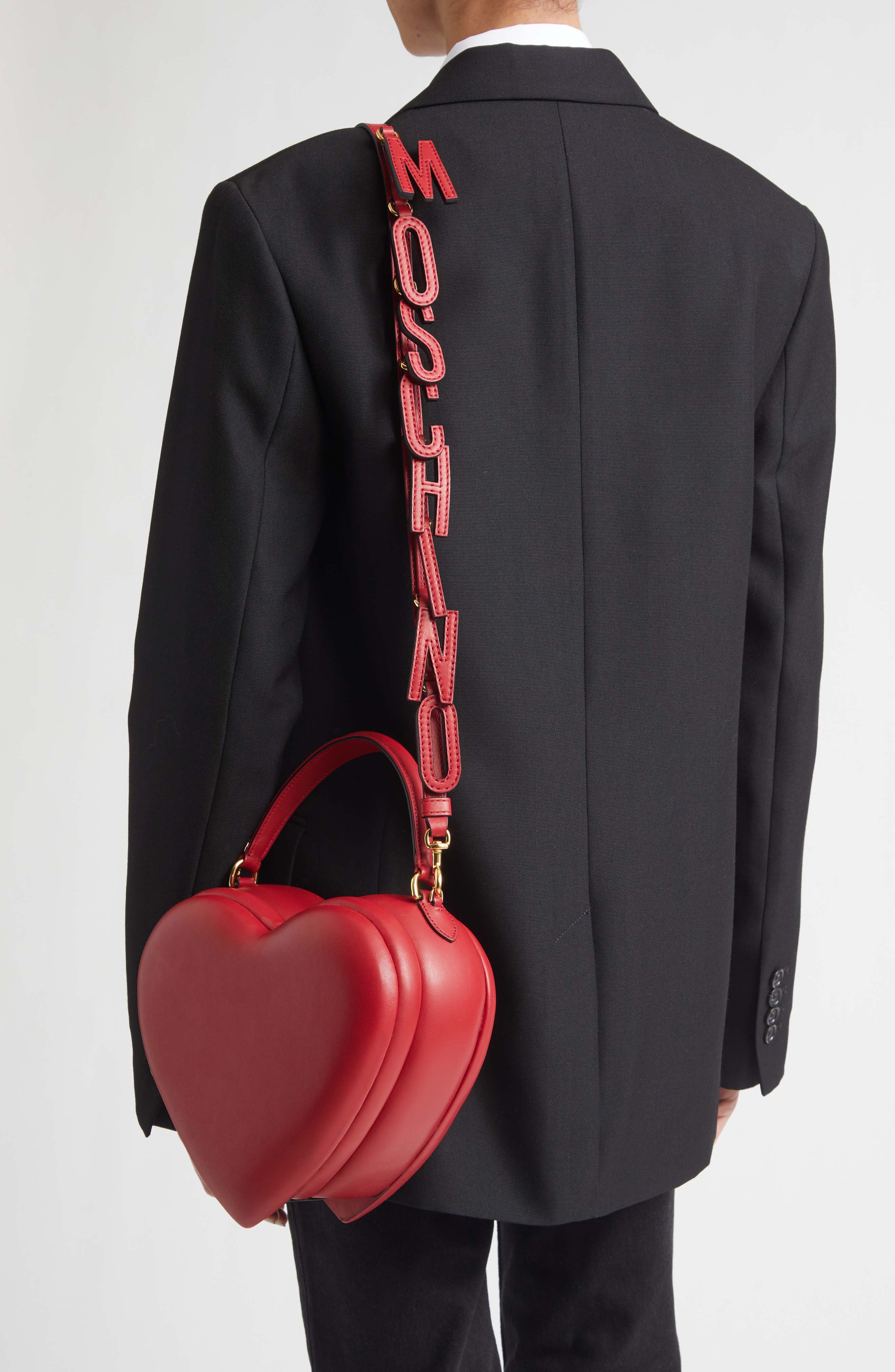 Moschino Love Me Logo Strap Leather Crossbody Bag, Alternate, color, Red 500 Oa0