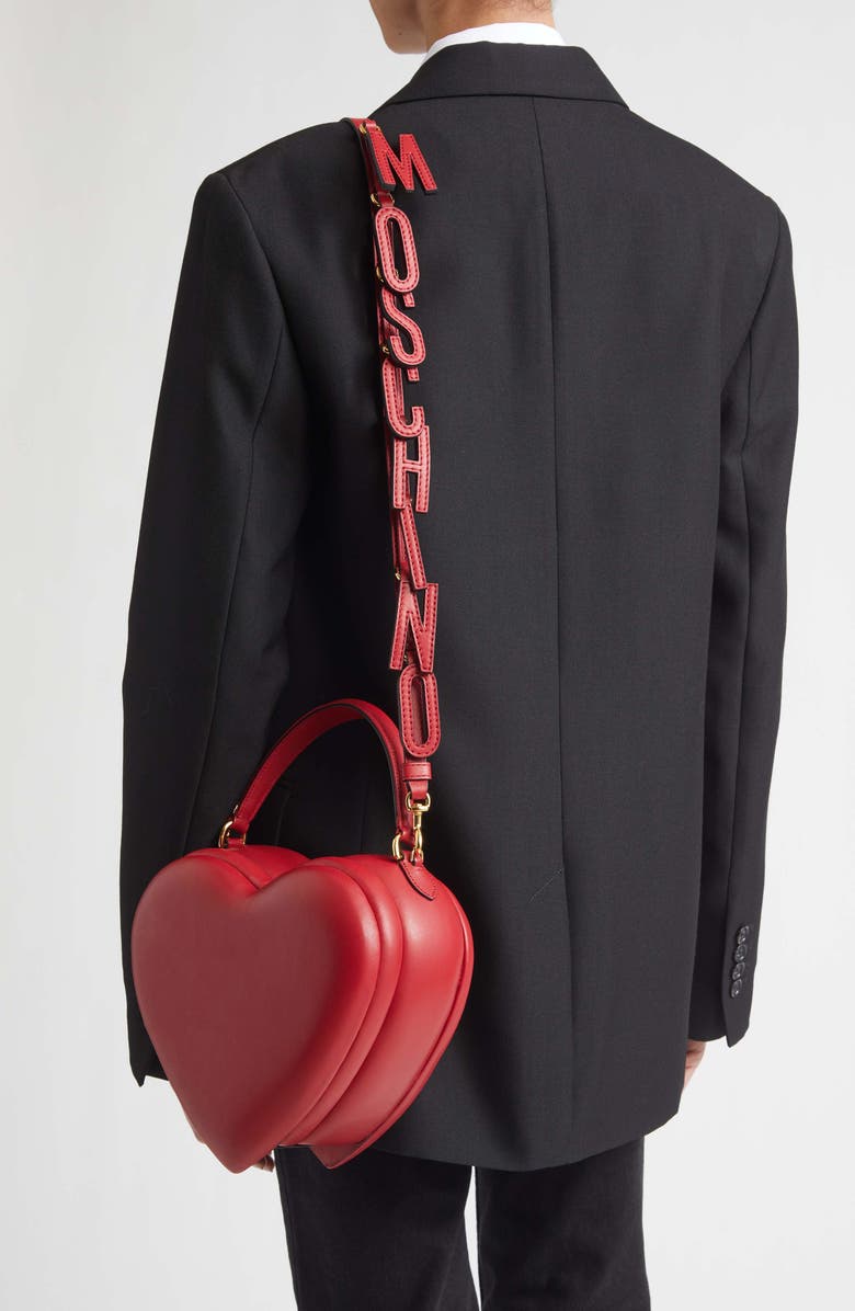 Moschino Love Me Logo Strap Leather Crossbody Bag, Alternate, color, Red 500 Oa0