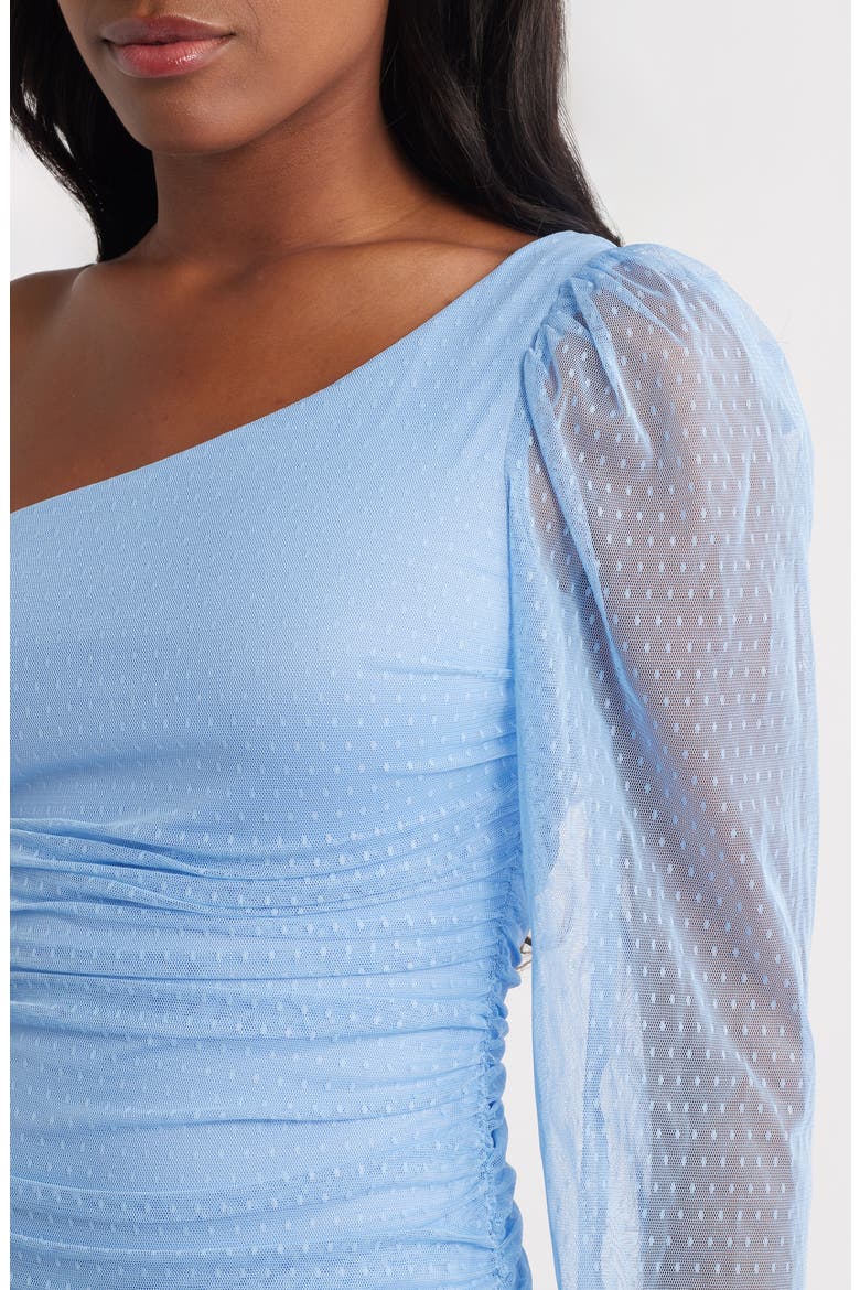 One-Shoulder Swiss Dot Mesh Cocktail Minidress, Alternate, color, LIGHT BLUE
