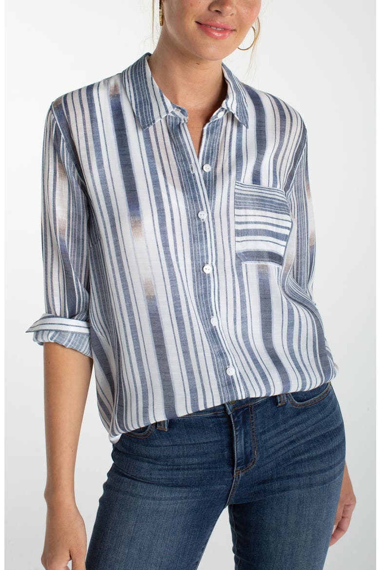 Stripe Button-Up Shirt, Alternate, color, WHITE CHAMBRAY