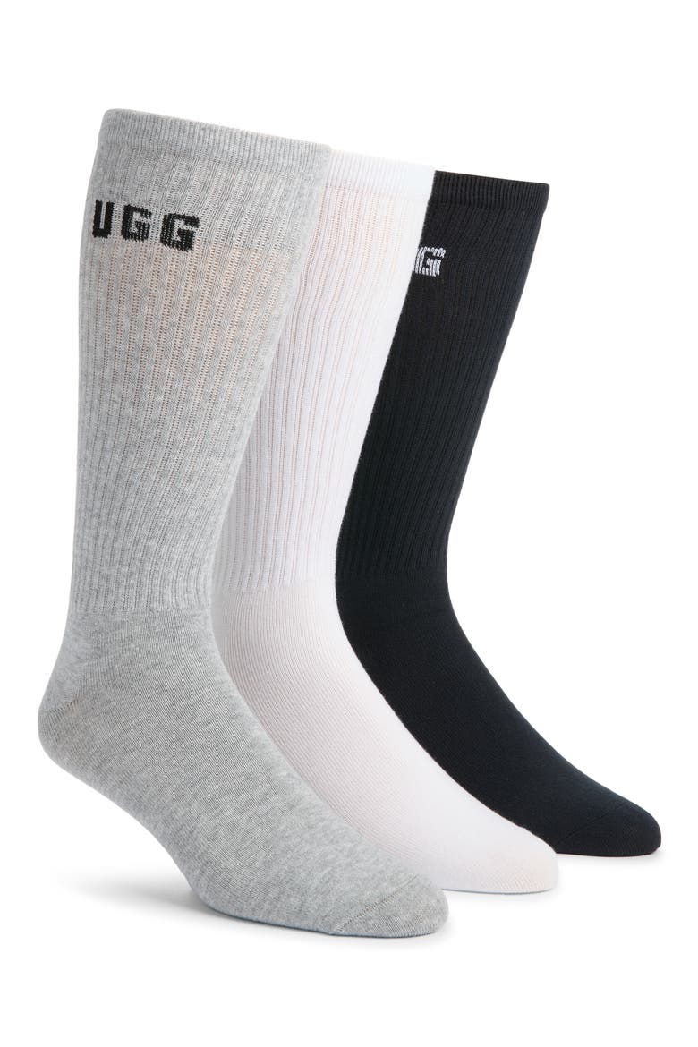 3-Pack Leander Logo Crew Socks, Main, color, WHITE / GREY / BLACK