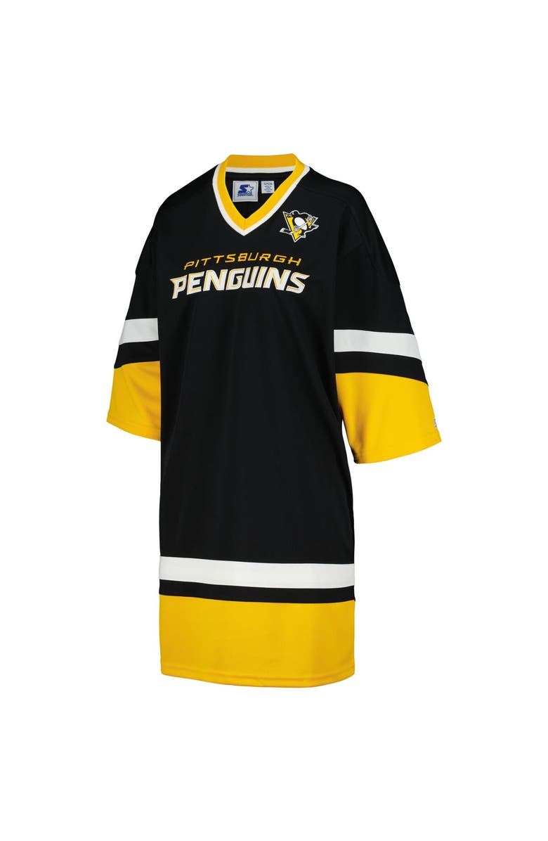 STARTER Women's Starter Black Pittsburgh Penguins Hurry-Up Offense Boxy V-Neck Half-Sleeve Sneaker Dress, Alternate, color, Black