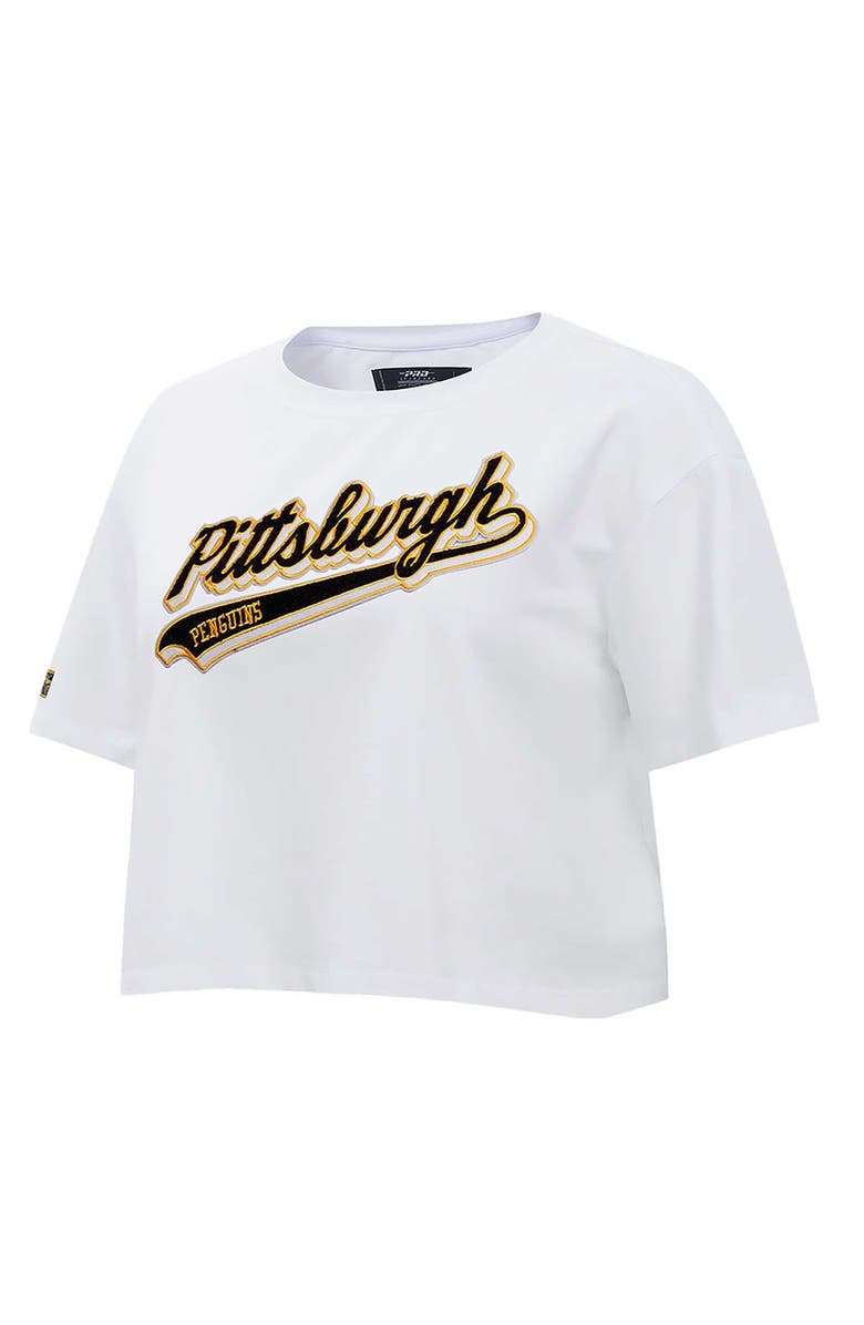 PRO STANDARD Women's Pro Standard White Pittsburgh Penguins Boxy Script Tail Cropped T-Shirt, Alternate, color, White