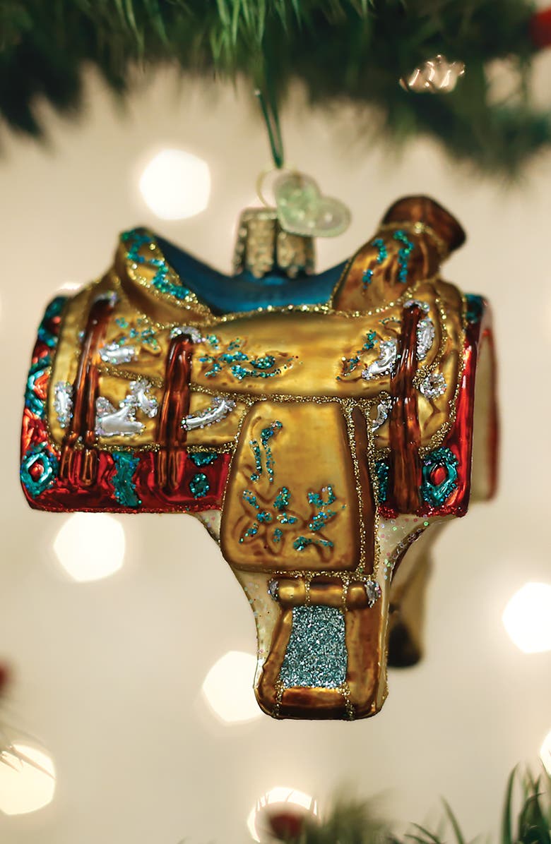 Old World Christmas Western Saddle Ornament, Alternate, color, Brown/Blue