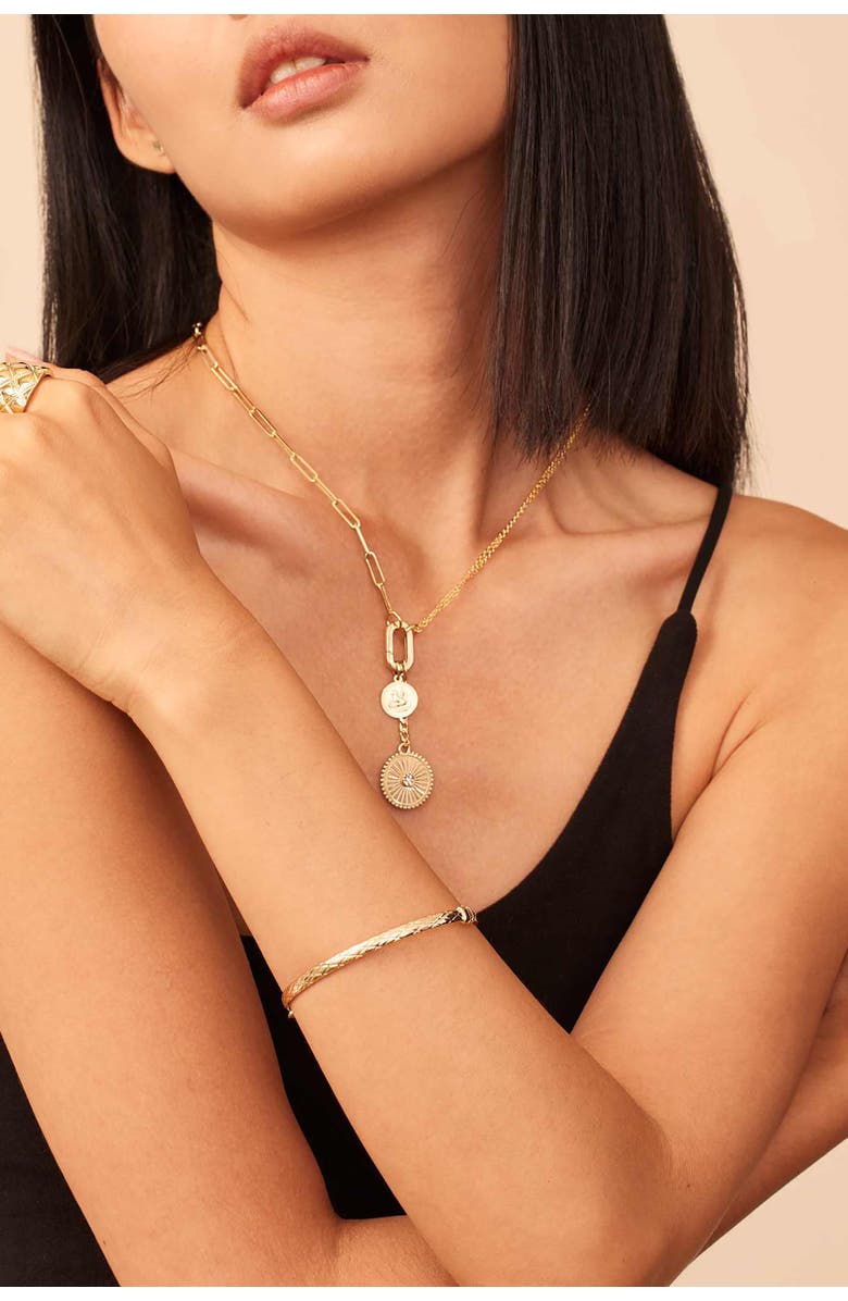 Oradina 14K Yellow Gold Diamondback Bangle, Alternate, color, Yellow Gold