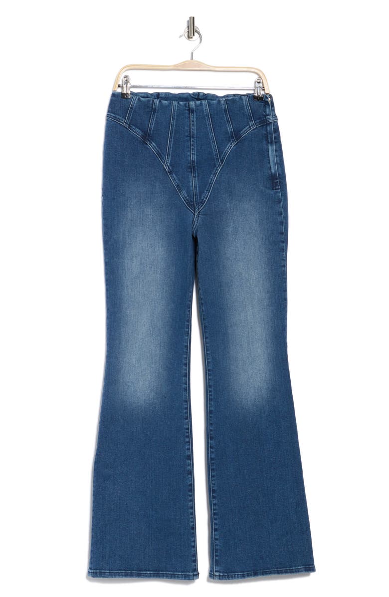 Good American Good Legs Pintuck Flared Jeans, Alternate, color, Indigo