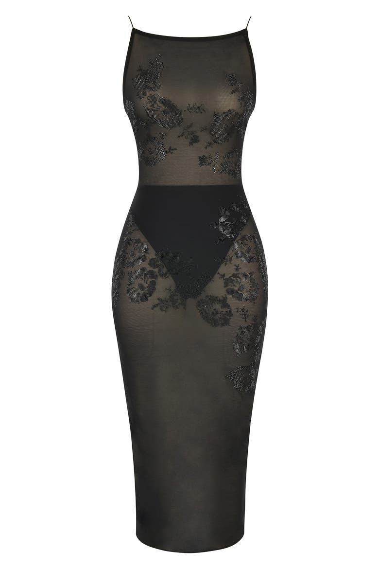 Amirah Embellished Body-Con Midi Dress, Alternate, color, BLACK