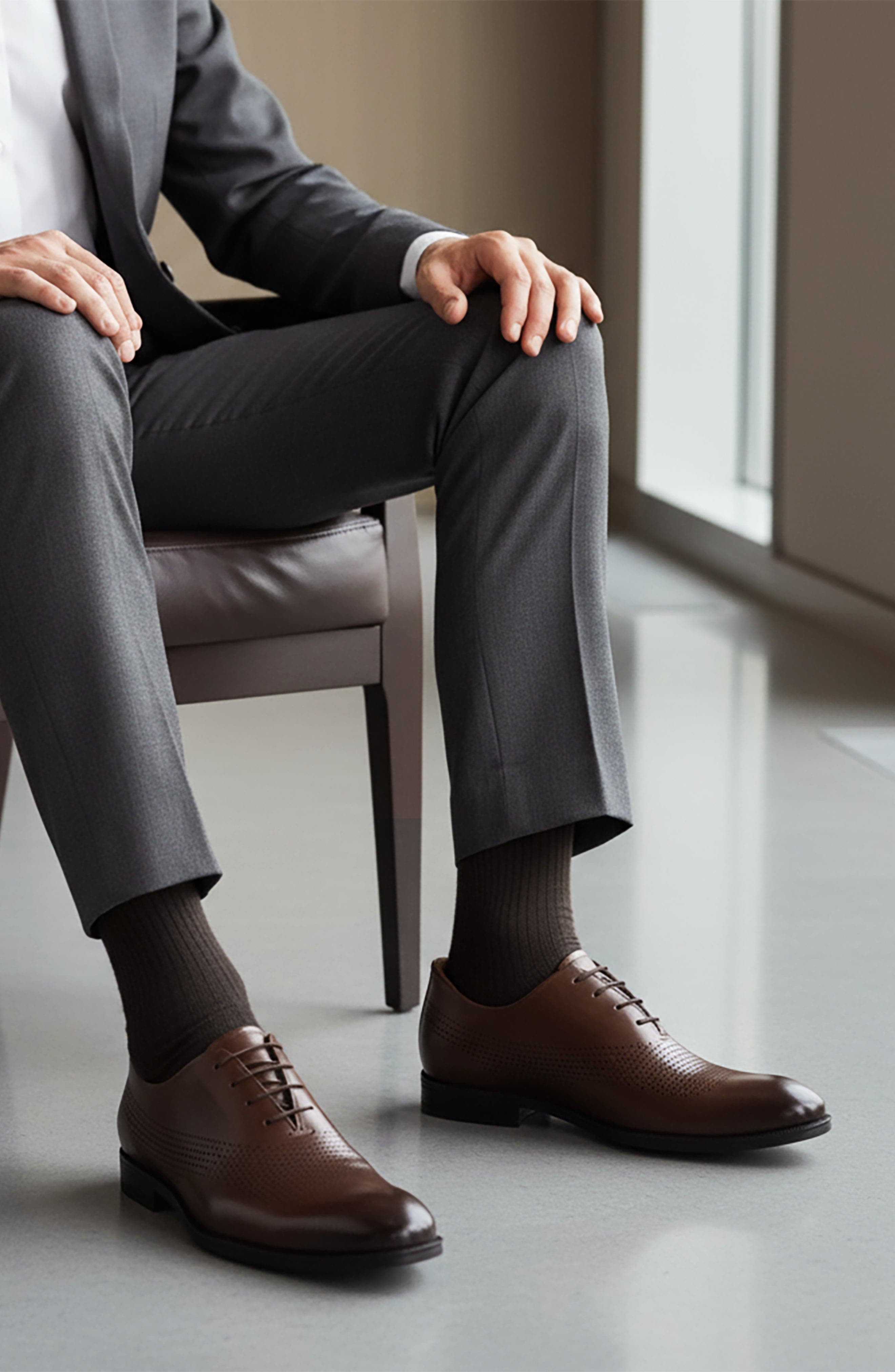 East Road Hands-Free Slip On Technology Perforated Dress Oxfords, Alternate, color, Brown Napa Leather