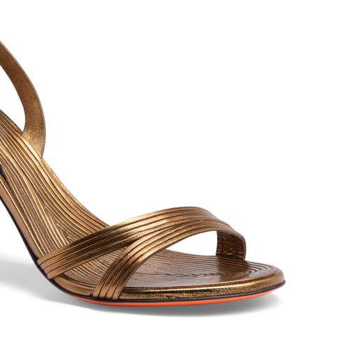 Santoni Mid-heel Sandal In Gold