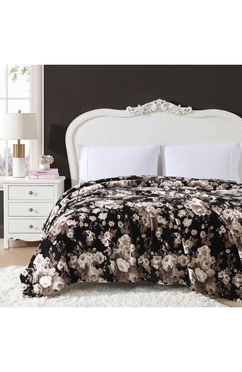 Betsey Johnson Floral Blanket, Alternate, color, Black