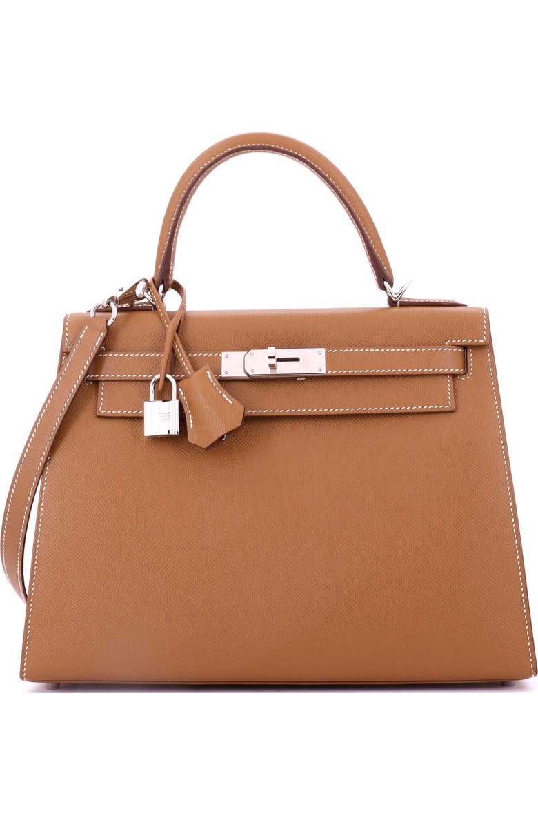 Pre-Owned Hermes Kelly Handbag Brown Epsom with Palladium Hardware 28, Main, color,