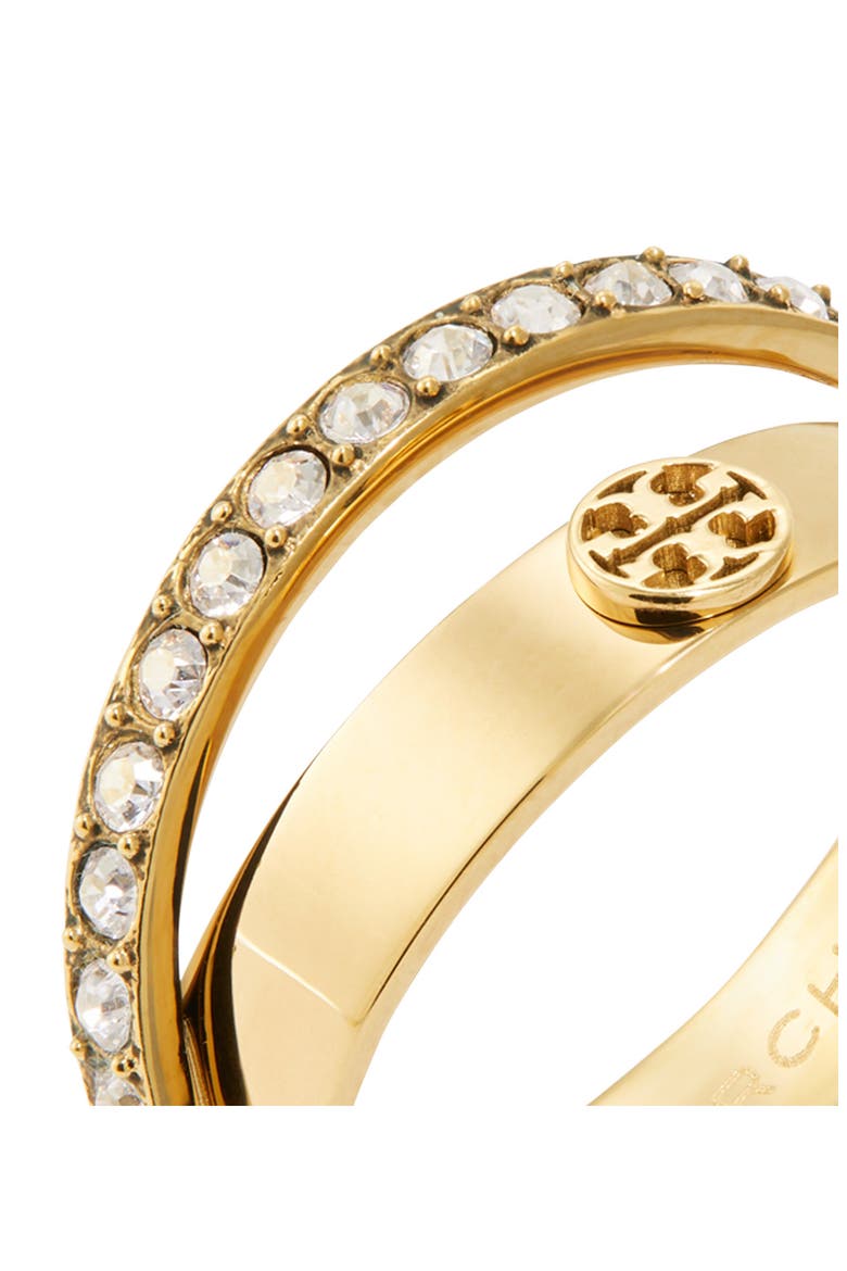 Icon Pavé Double Ring, Alternate, color, TORY GOLD / CRYSTAL