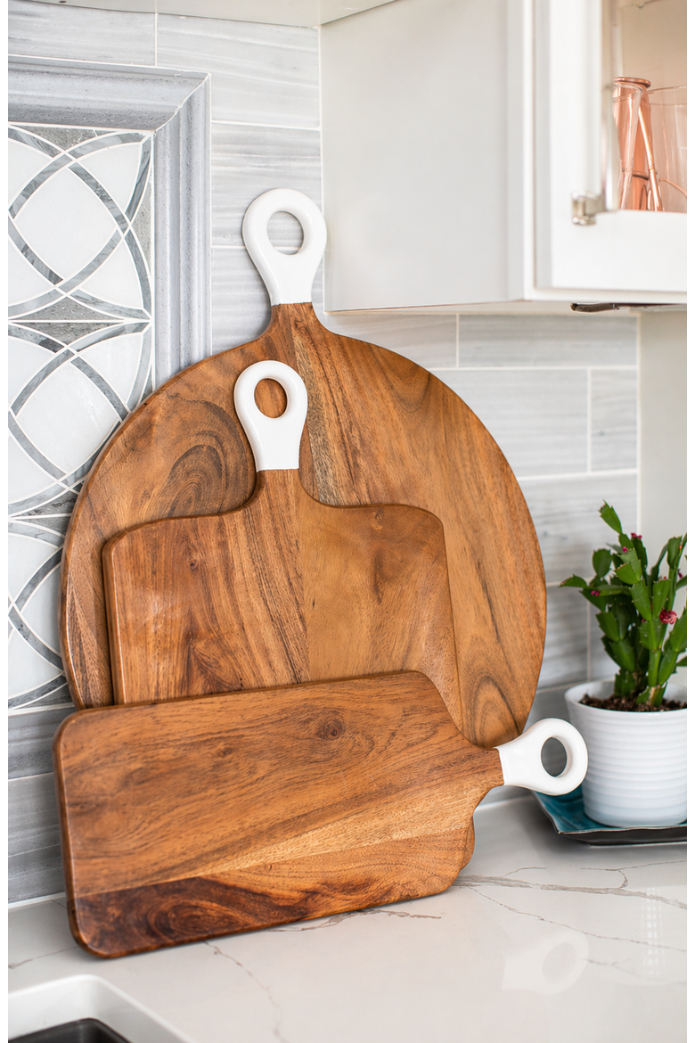 Wood + White Collection Acacia Wood Rectangle Charcuterie Board, Alternate, color, white, brown