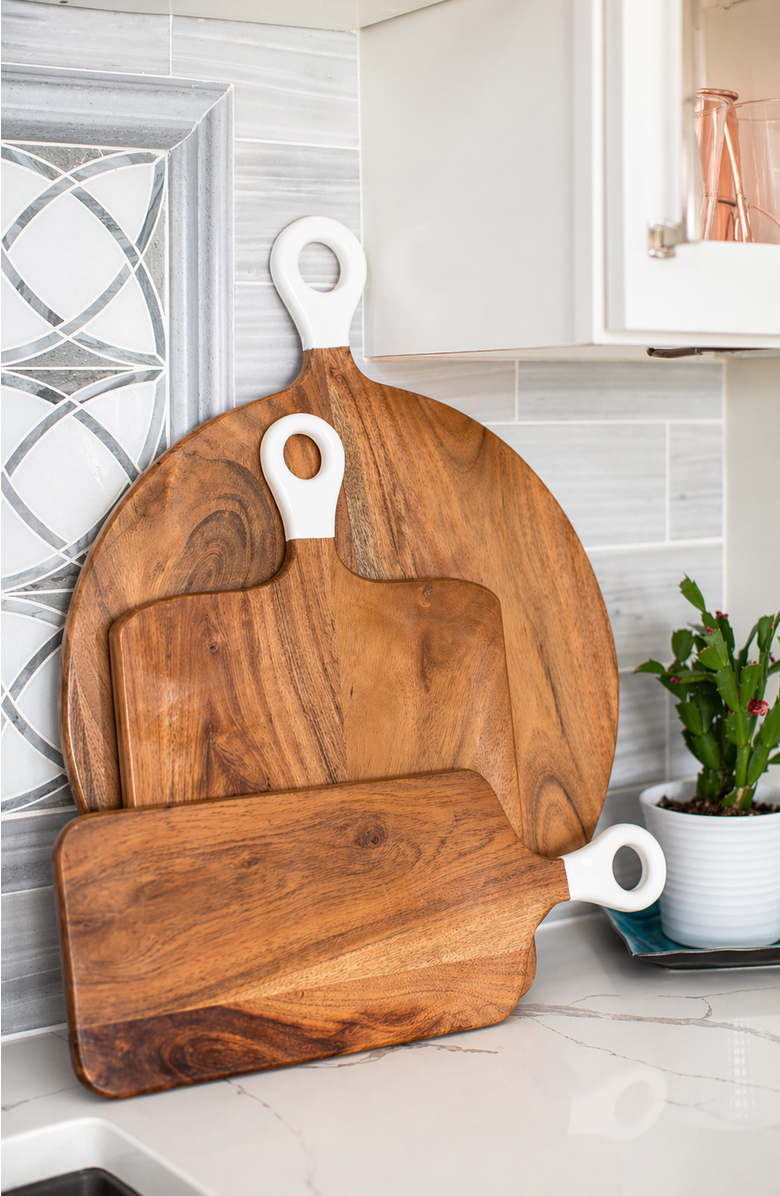 Jeanne Fitz Wood + White Collection Acacia Wood Rectangle Charcuterie Board, Alternate, color, White, Brown