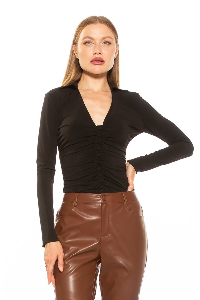 Alina Long Sleeve Ruched Top, Alternate, color, BLACK