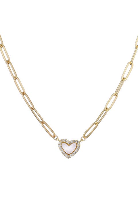 Pavé CZ Mother of Pearl Pendant Necklace