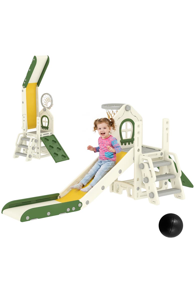 5-in-1 Toddler Slide, Foldable Playset with Ladder & Climber, Cream White, Main, color, Cream White