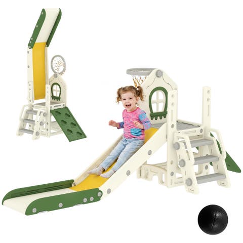 5-in-1 Toddler Slide, Foldable Playset with Ladder & Climber, Cream White
