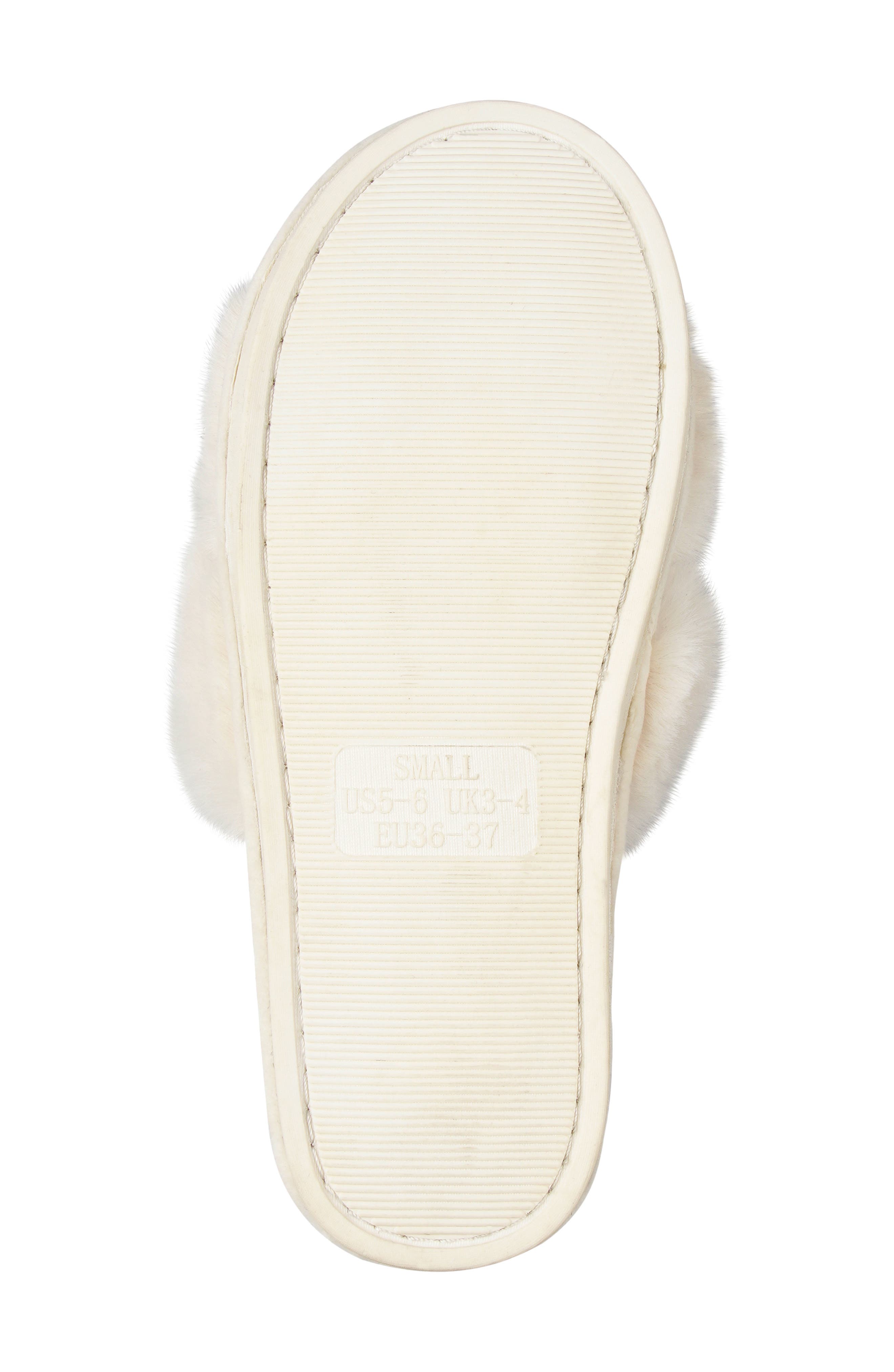 Franney Bow Embellished Faux Fur Slipper, Alternate, color, OFF WHITE