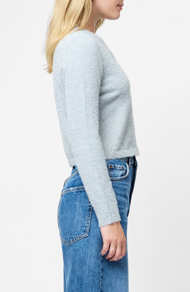 French Connection Tinsel Metallic Fuzzy Cardigan, Alternate, color, Silver