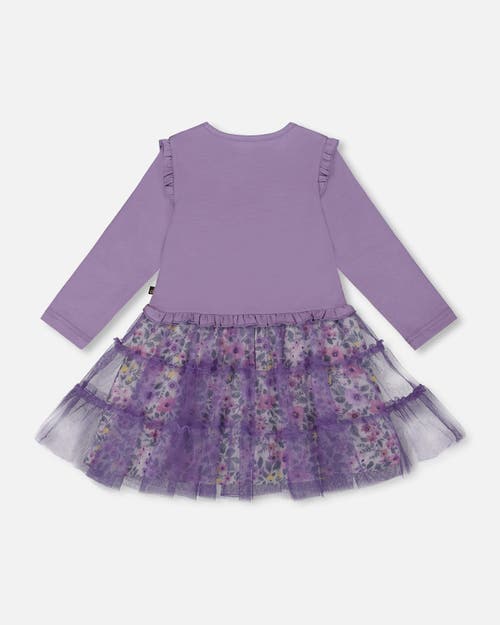 Deux Par Deux Bi-material Dress With Muslin And Mesh Skirt In Purple