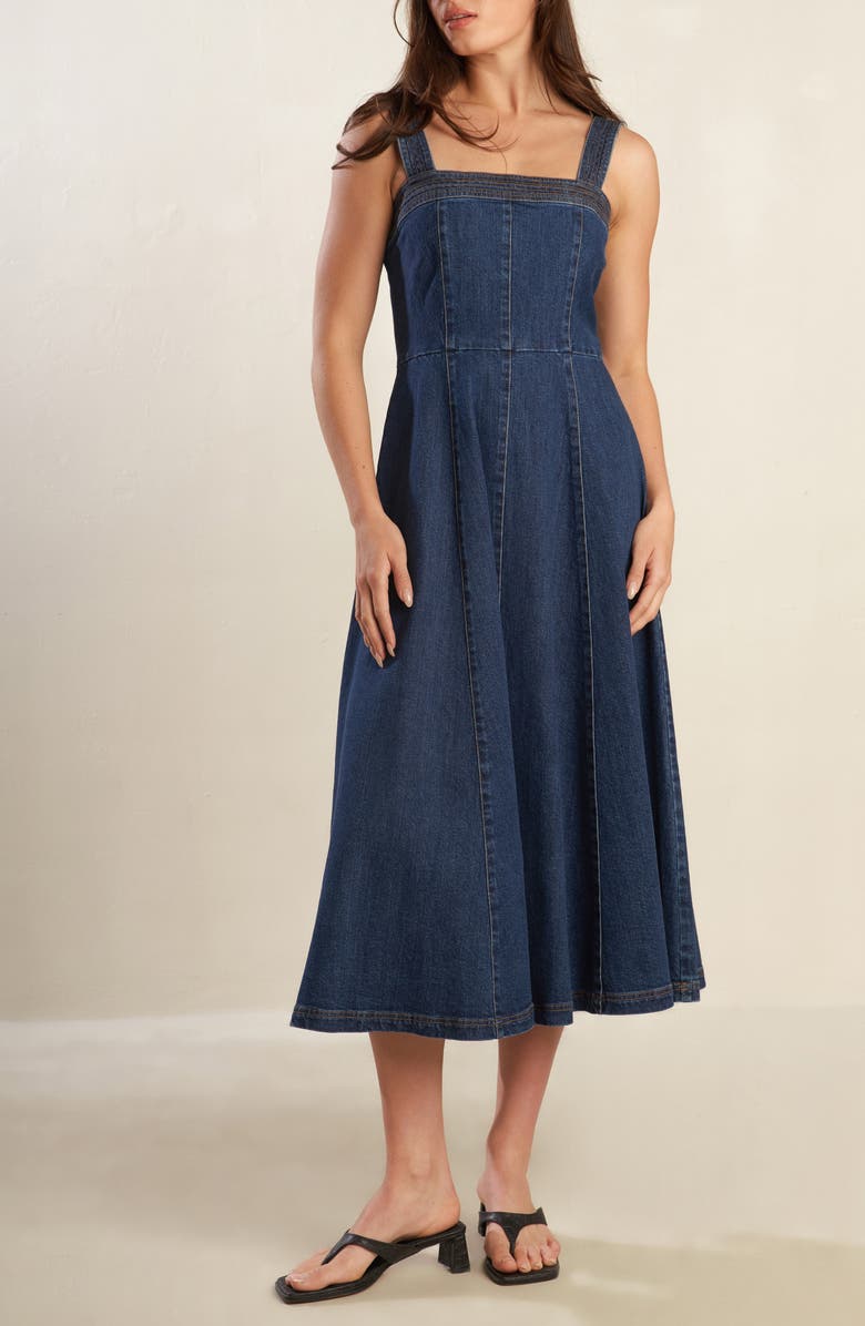 FREEMARKET Sleeveless Washed Denim Fit & Flare Midi Dress, Alternate, color, Denim