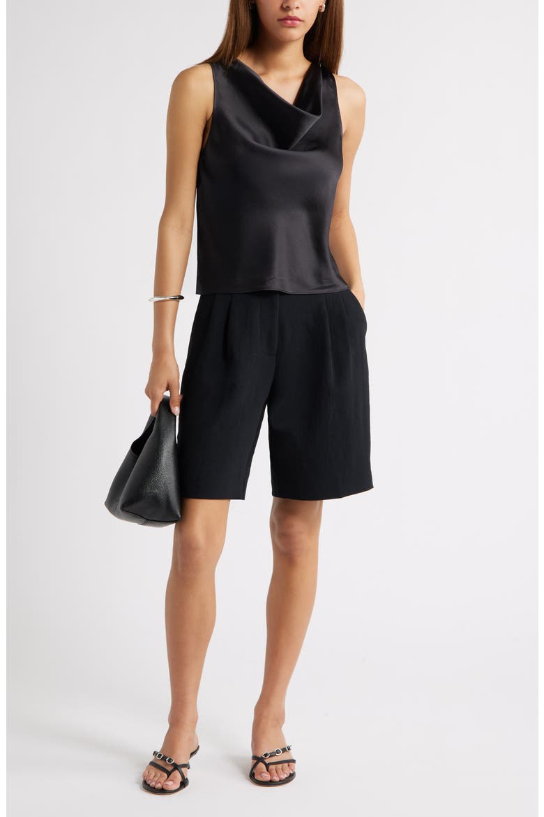 Sleeveless Cowl Neck Satin Top, Alternate, color, BLACK