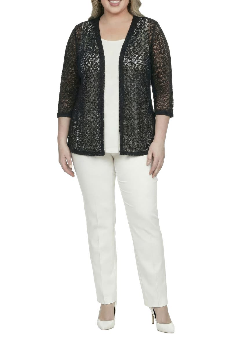 Lace Open Front Cardigan, Alternate, color, BLACK