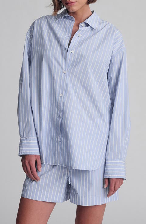 Stripe Oversize Cotton Button-Up Shirt