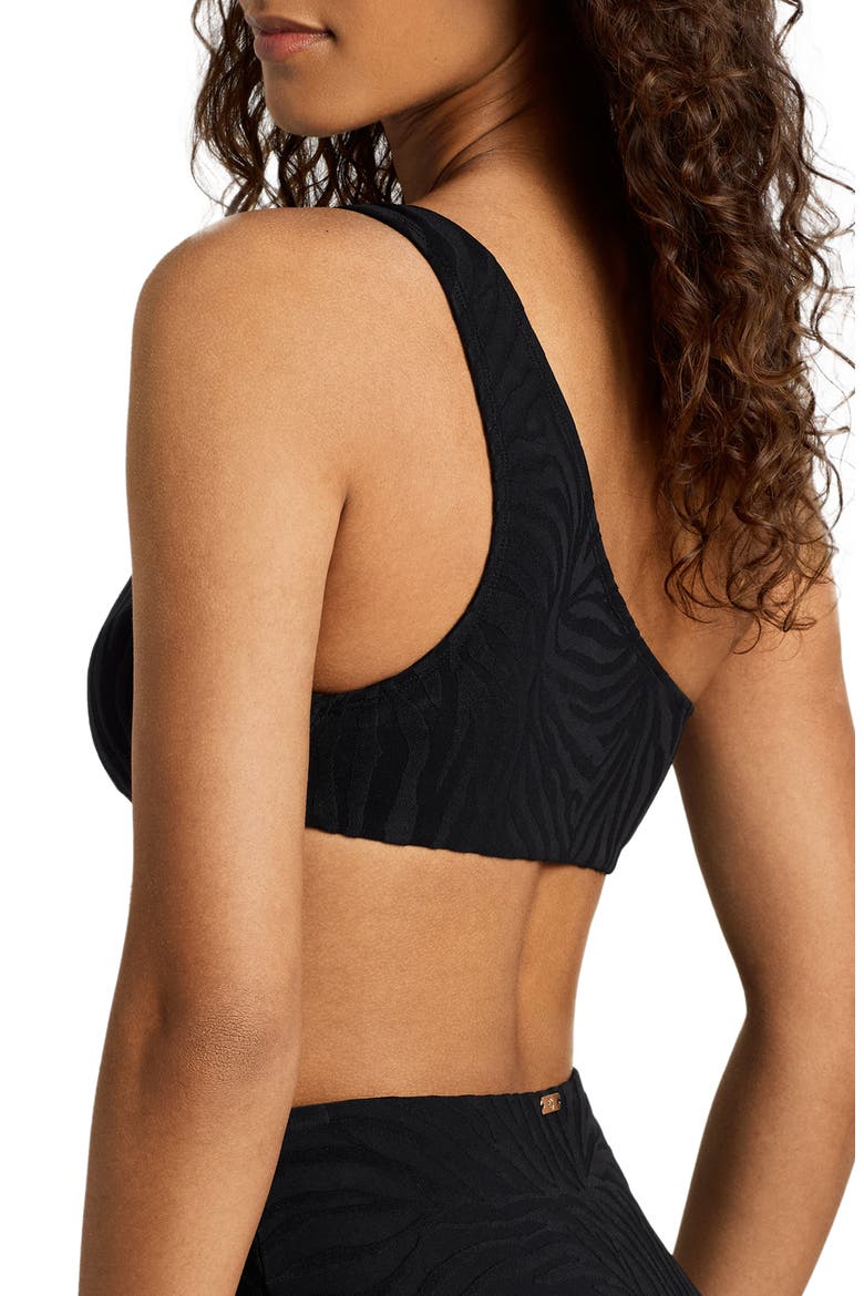 Ring One-Shoulder Bikini Top, Alternate, color, BLACK