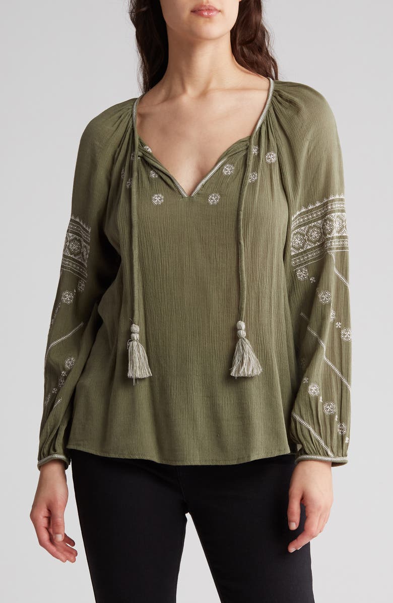 Lucky Brand Women's Embroidered Button Front Cotton Peasant Blouse Pink Size XX-Large