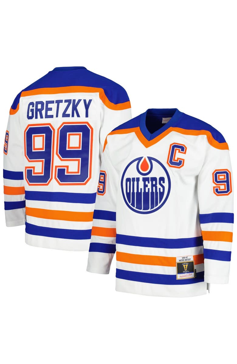 Mitchell & Ness Men's Mitchell & Ness Wayne Gretzky White Edmonton Oilers  1986/87 Blue Line Player Jersey, Main, color, White