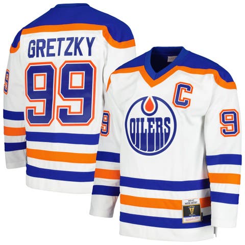 Men's Mitchell & Ness Wayne Gretzky White Edmonton Oilers  1986/87 Blue Line Player Jersey