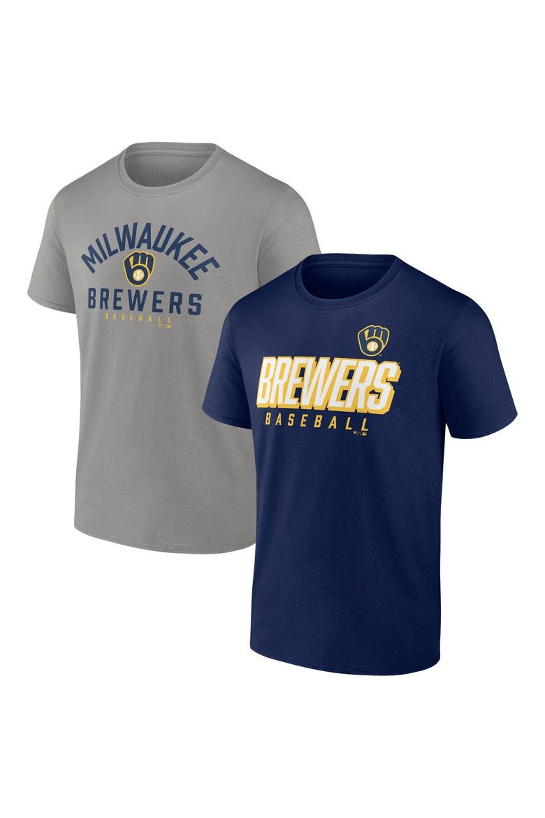 Men's Fanatics Branded Navy/Gray Milwaukee Brewers Player Pack T-Shirt Combo Set, Main, color, Navy