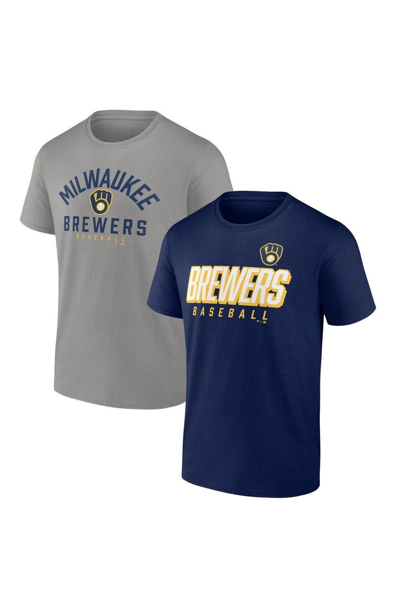 FANATICS Men's Fanatics Branded Navy/Gray Milwaukee Brewers Player Pack T-Shirt Combo Set, Main, color, Navy