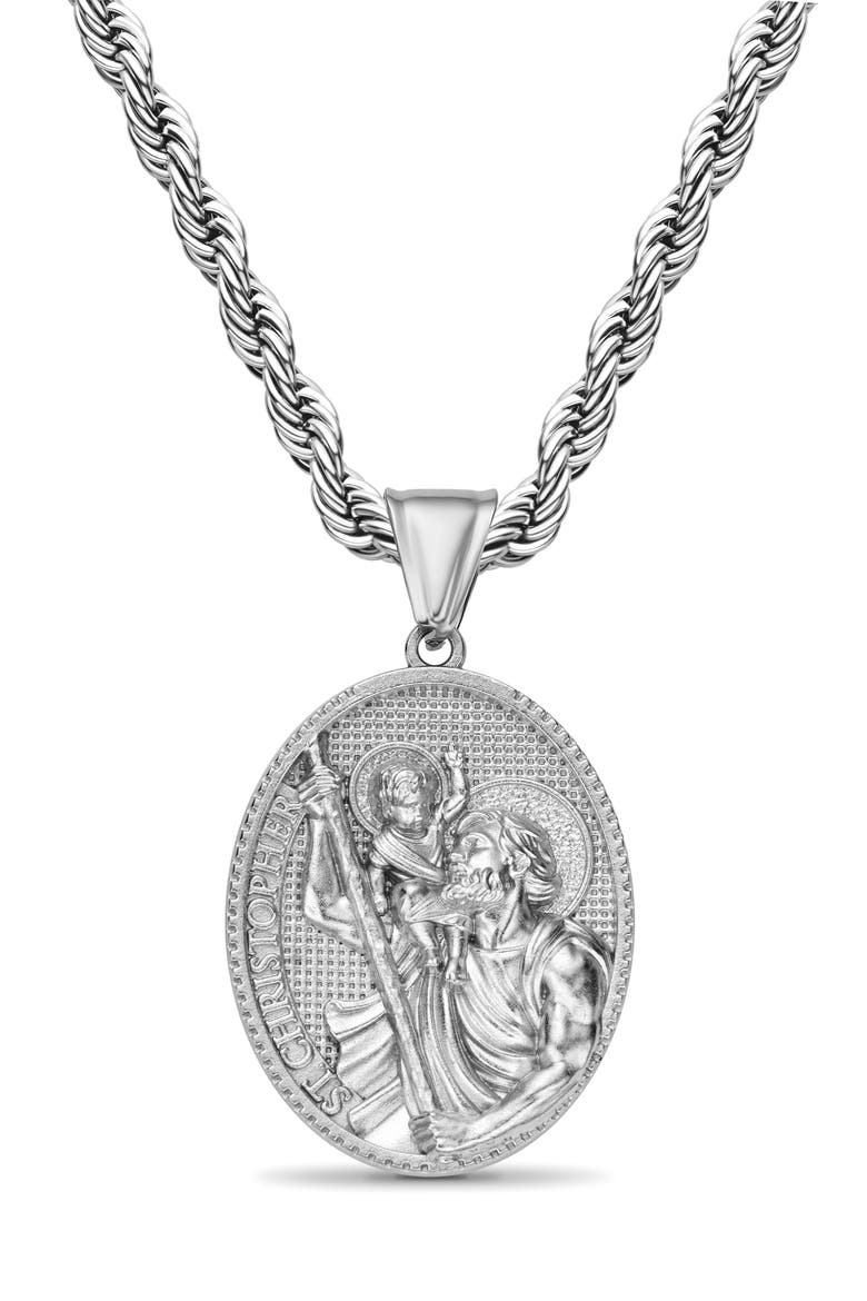 St. Christopher Pendant Necklace, Main, color, SILVER