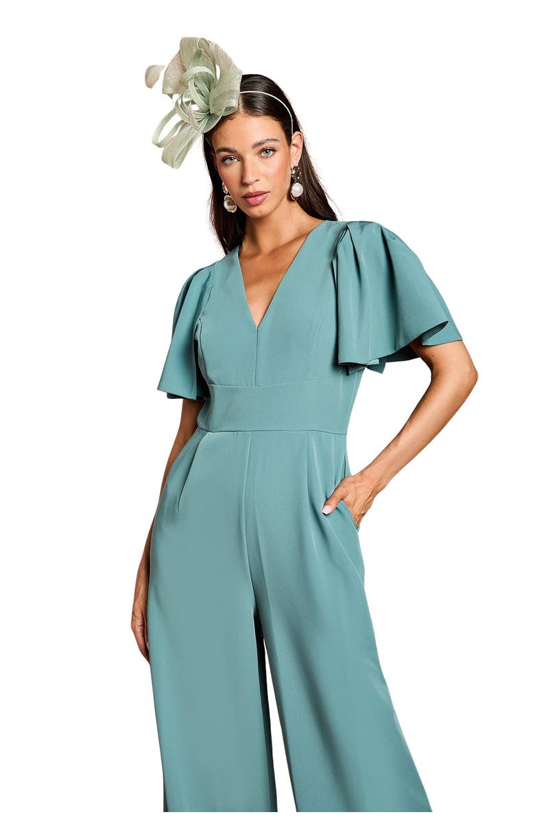 Coast Flutter Sleeve Plunge Jumpsuit, Alternate, color, Sage