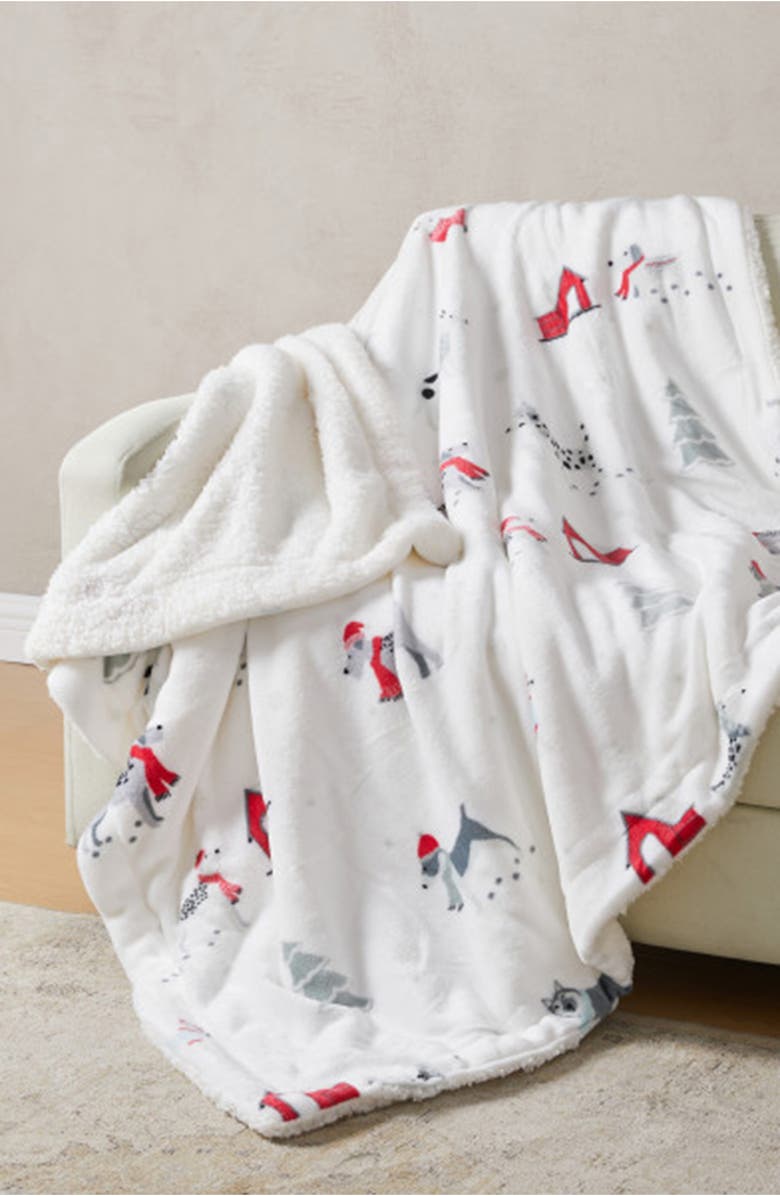 Woven & Weft Holiday Pups Faux Shearling Throw Blanket, Alternate, color,