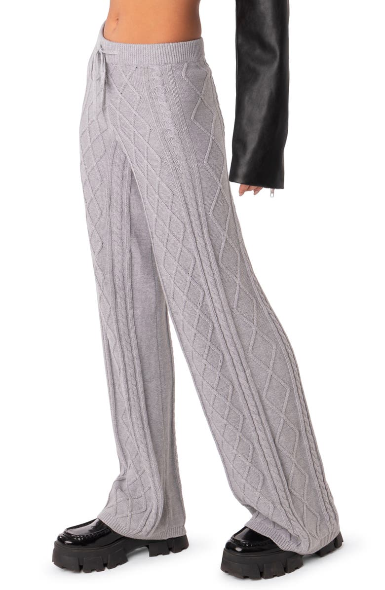 EDIKTED Kasey Cable Knit Cotton Pants, Alternate, color, Gray