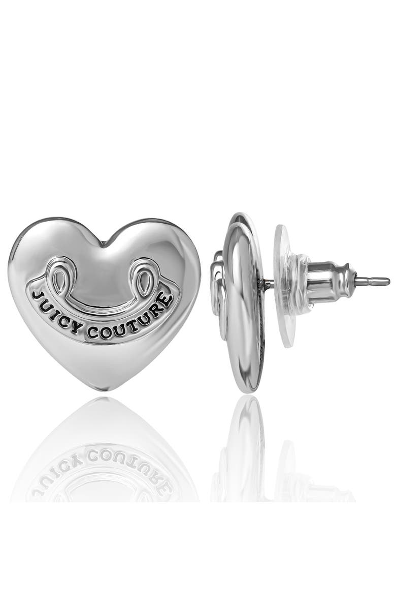 Juicy Couture Heart Stud Earrings with Iconic Logo, Alternate, color, Silver