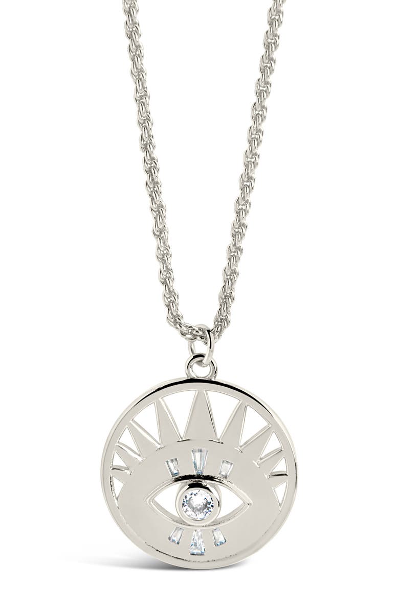 Sterling Forever Mahana Cubic Zirconia Evil Eye Pendant Necklace, Alternate, color,