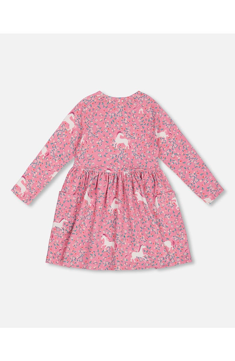 Deux par Deux Girl's Printed Unicorn Dress With Pockets Pink, Alternate, color, 