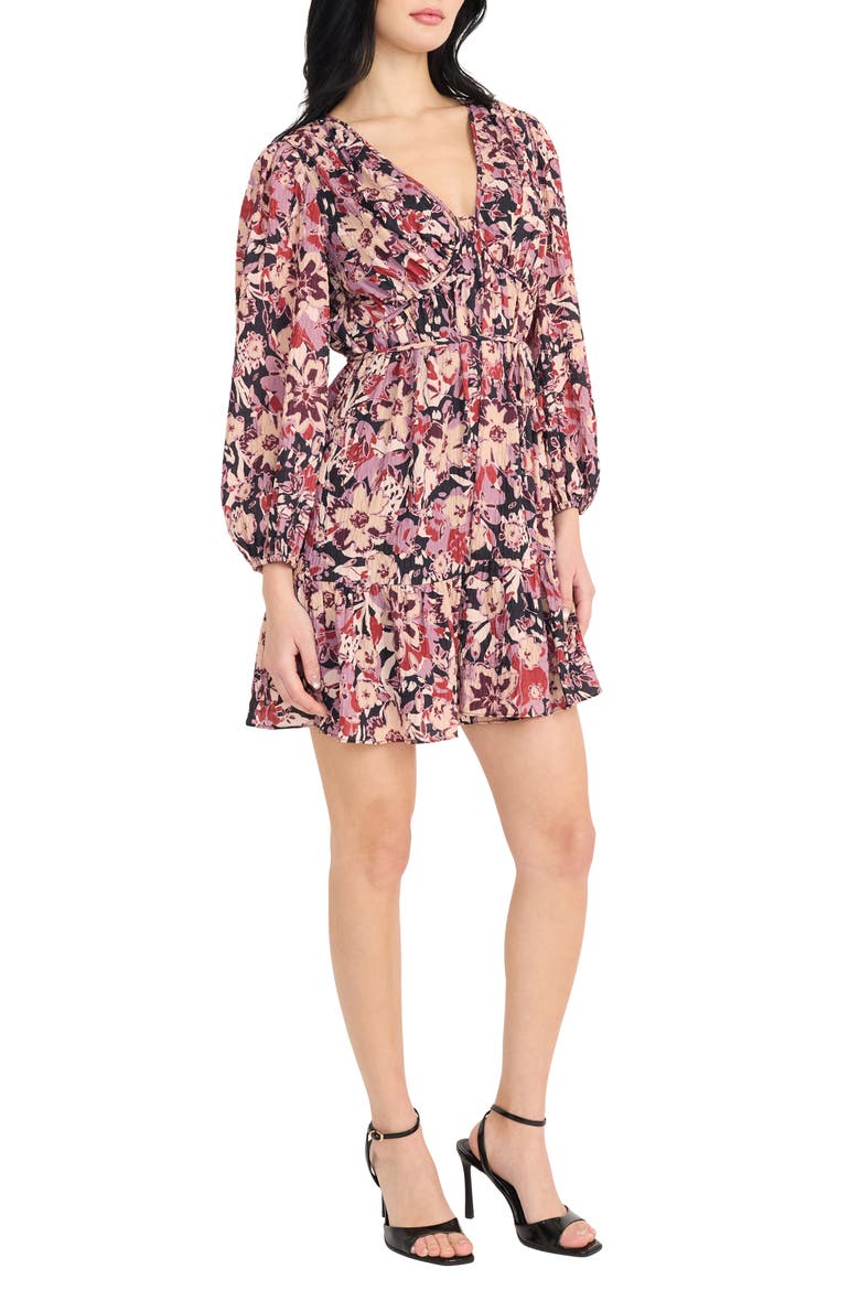 V-Neck Fit & Flare Minidress, Alternate, color, BLACK/ APRICOT