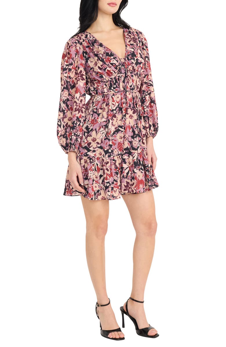 Donna Morgan V-Neck Fit & Flare Minidress, Alternate, color, Black/ Apricot