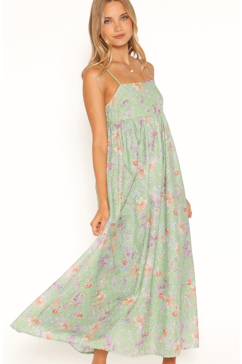 Alyah Floral Eyelet Maxi Dress, Alternate, color, GREEN FLORAL