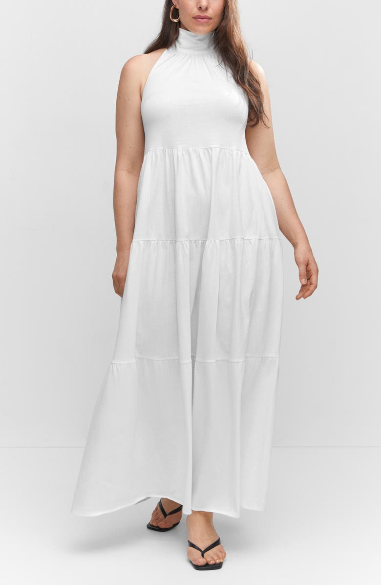 MANGO Open Back Halter Cotton Maxi Dress, Alternate, color, 
