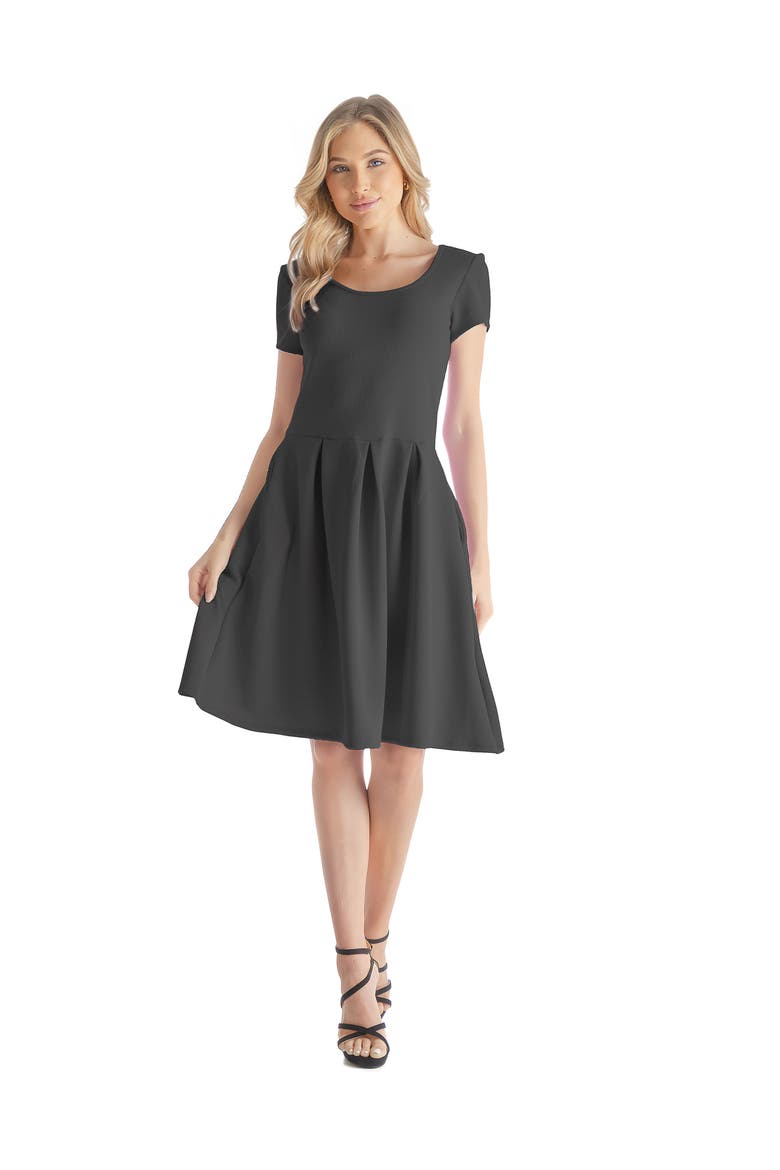 Scoop Neck Knee Length Pleated Pocket Dress, Main, color, Black